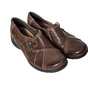 Earth Origins Grace Shoes 8 M Brown Pebbled Leather Adj Strap Slip On Clogs